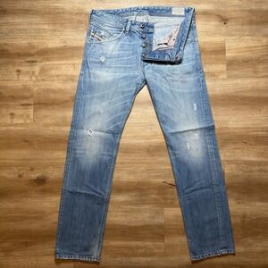 Diesel Jeans Men 33x32 Blue Belther Slim Tapered Fit Cotton Italy Distress 0823U